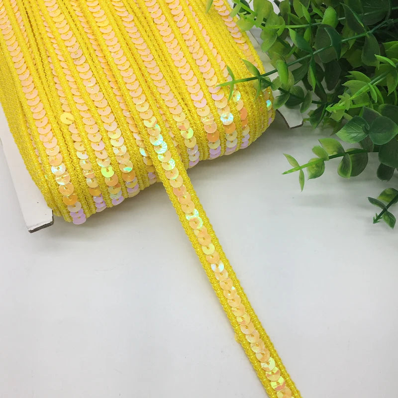 3 yards 13mm Sequins Ribbon Lace Trim Sequin Fabric For Dress Clothes Headdress Bridal Sewing Accessories DIY - Yellow