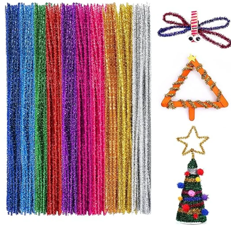 10/50/100 Glitter Chenille Stem Pipe Cleaner Plush Metal Foil Stem Wire Sticks for Kids Educational DIY Craft Supplies Toy Cr