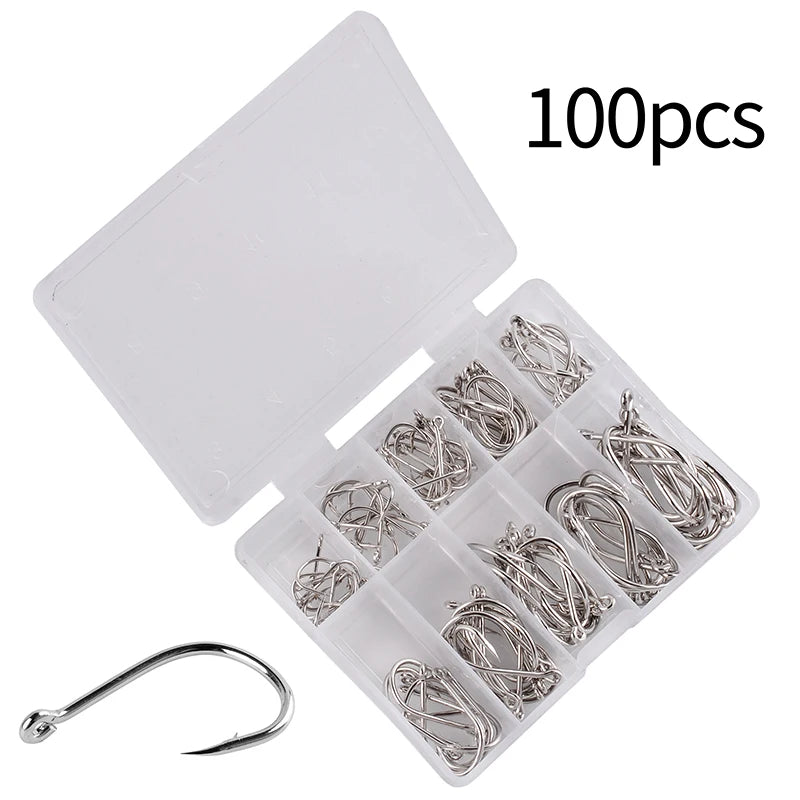 Fishing Hooks Set 100Pcs Box 10 Series High Carbon Steel Single Circle Fishing Hook Fly Fishing Jip Barbed Carp Hooks - 100pc