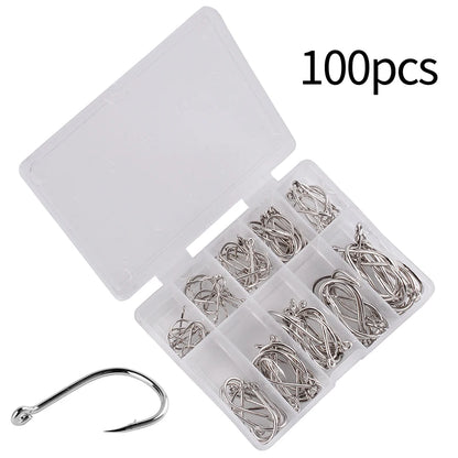 Fishing Hooks Set 100Pcs Box 10 Series High Carbon Steel Single Circle Fishing Hook Fly Fishing Jip Barbed Carp Hooks - 100pc
