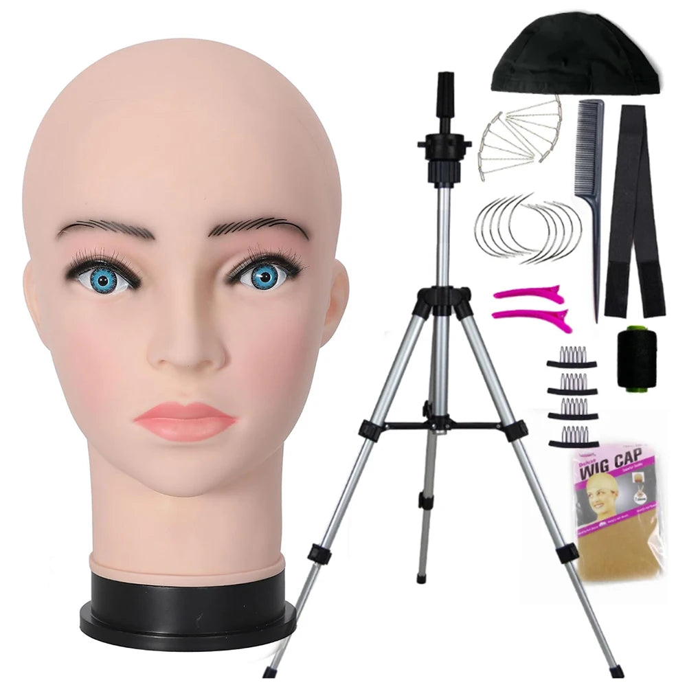 Mannequin Head With T-pin Wig Cap Tripod For Women Making Wig Hat Glasses Mask Display Cosmetology Manikin Head Makeup Practi