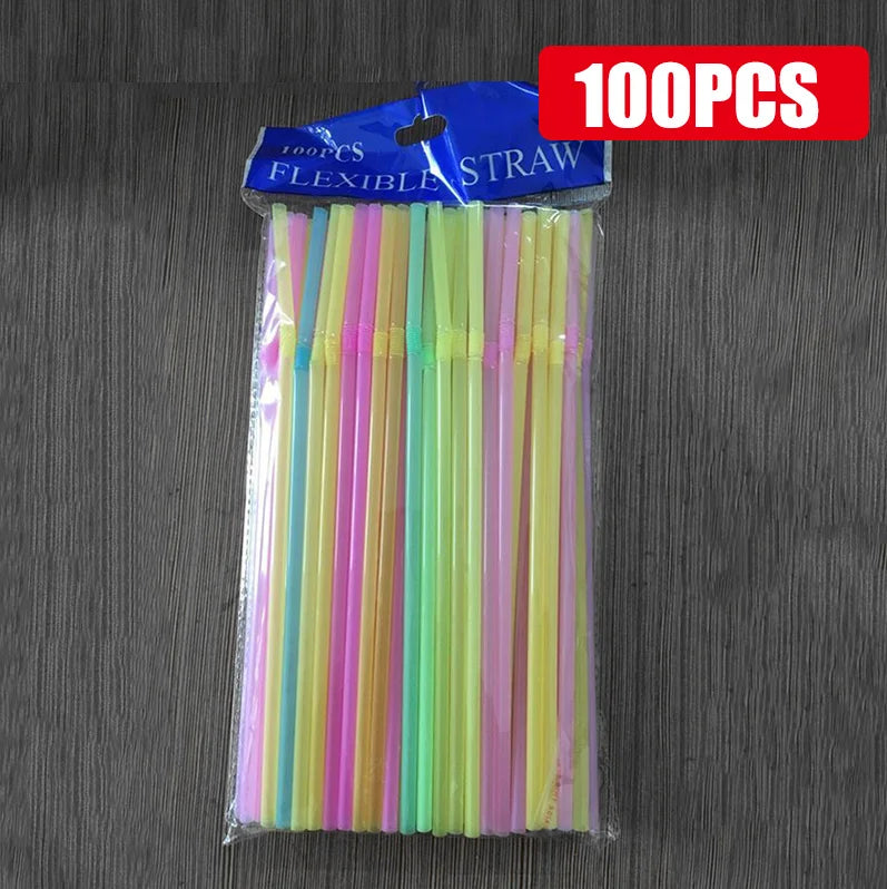50-1000Pcs Drinking Straws Colorful & Black rietjes Flexible Wedding Party Supplies Drinking Straws Kitchen