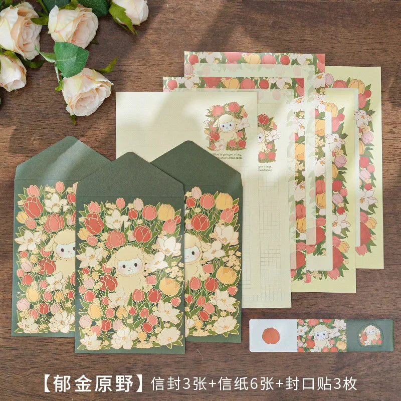 6 letter paper +3 envelopes Set Planner Stationery Supplies Message blessing letterhead - B
