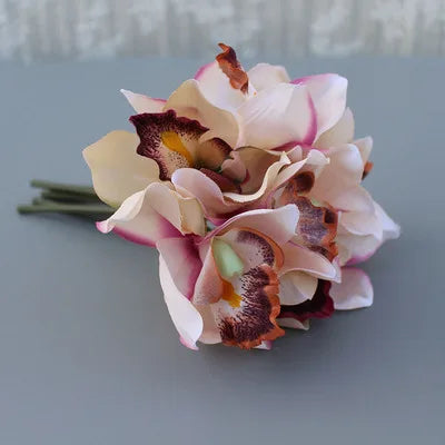 Autumn Decoration Vintage Orchid Silk Artificial Flowers Bouquet Wedding Party Home Decor Balcony Garden Outdoor Fake Flowers