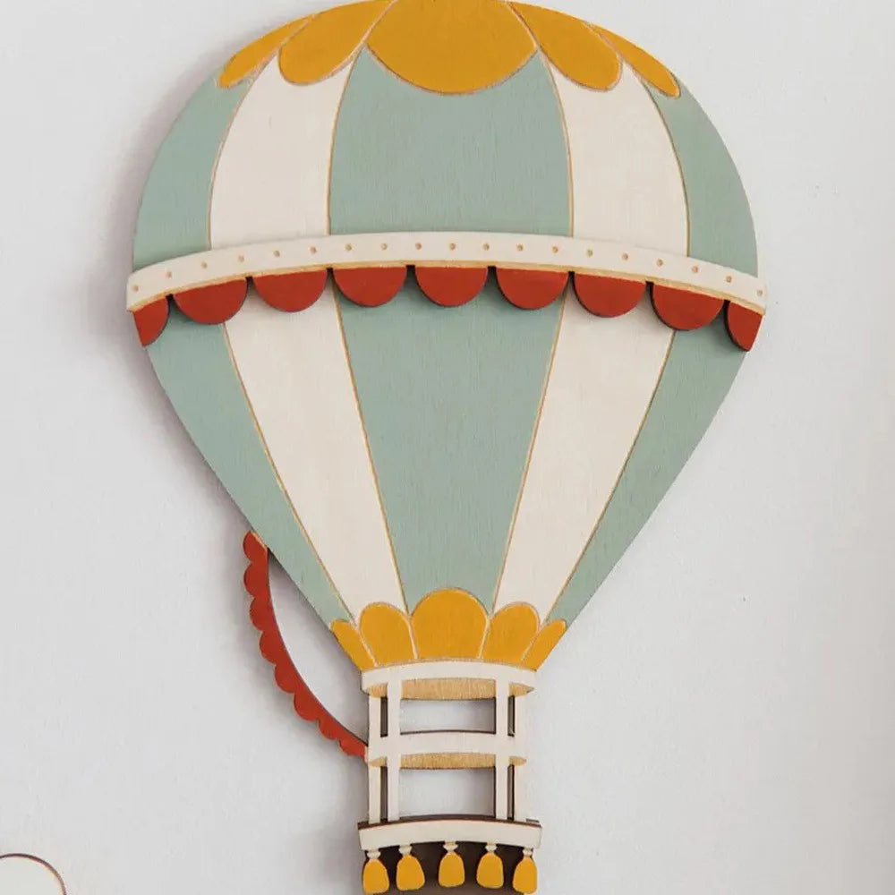 3D Wooden Hot Air Balloon Decorative Panels (Set of 3) - Vintage Style Home Wall Decorations, Colorful Hot Air Balloon Decora