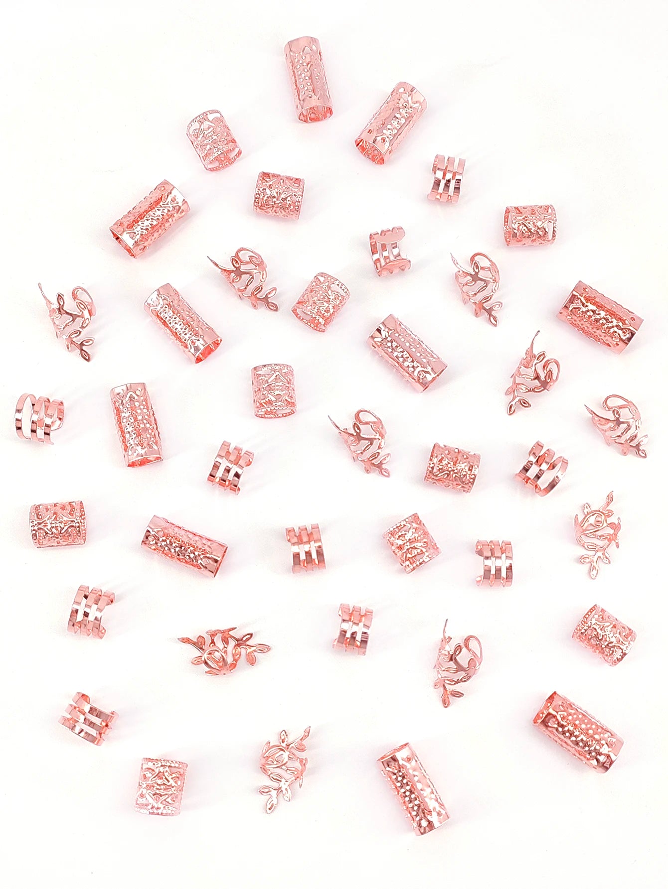 40/80PCS Elegant Hollow Out Hair Rings For Women Girls DIY Hair Accessories Loc Hair Jewelry for Braids - Rose gold