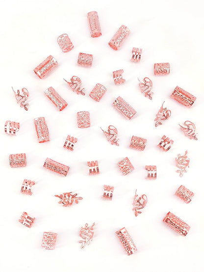 40/80PCS Elegant Hollow Out Hair Rings For Women Girls DIY Hair Accessories Loc Hair Jewelry for Braids - Rose gold