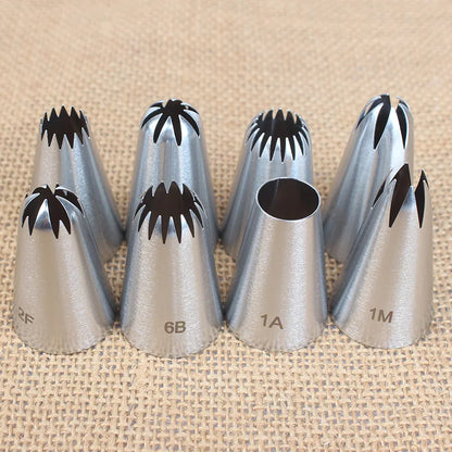 8pcs Piping Nozzles Set, Stainless Steel Icing Nozzles, Cream Cake Piping Tips For Dessert Biscuit Cup Cake, Kitchen Accessor