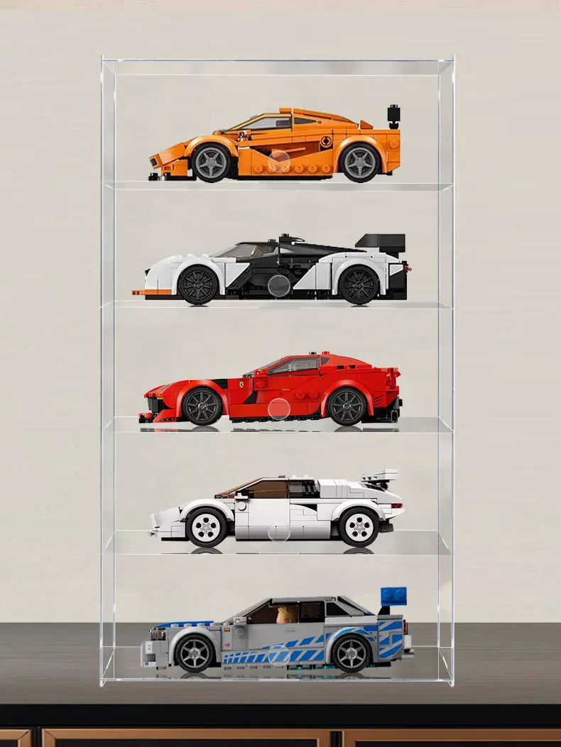 2-5 Layer Acrylic Car Model Display Case for Lego Speed Racing Series,Display Box Car Transparent Scene Storage Dust Cabinet