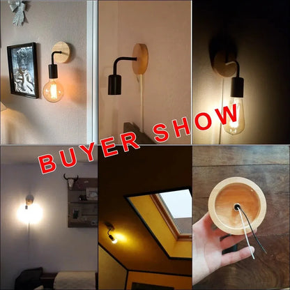 Wood Wall Lamp Vintage Sconce Wall Lights Fixture E27 Bedside Retro Vintage Lamp Industrial Decor Dining Room Bedroom Light