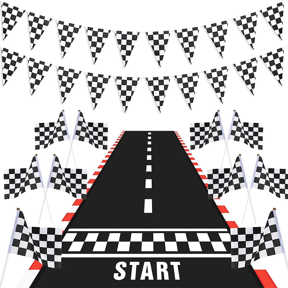 Racing Birthday Decorations Road Tablecloth Racetrack Tablecloth Runner Table flag for Kids Car Theme Birthday Party Supplies
