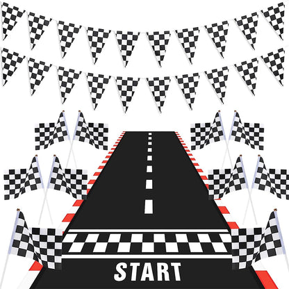 Racing Birthday Decorations Road Tablecloth Racetrack Tablecloth Runner Table flag for Kids Car Theme Birthday Party Supplies