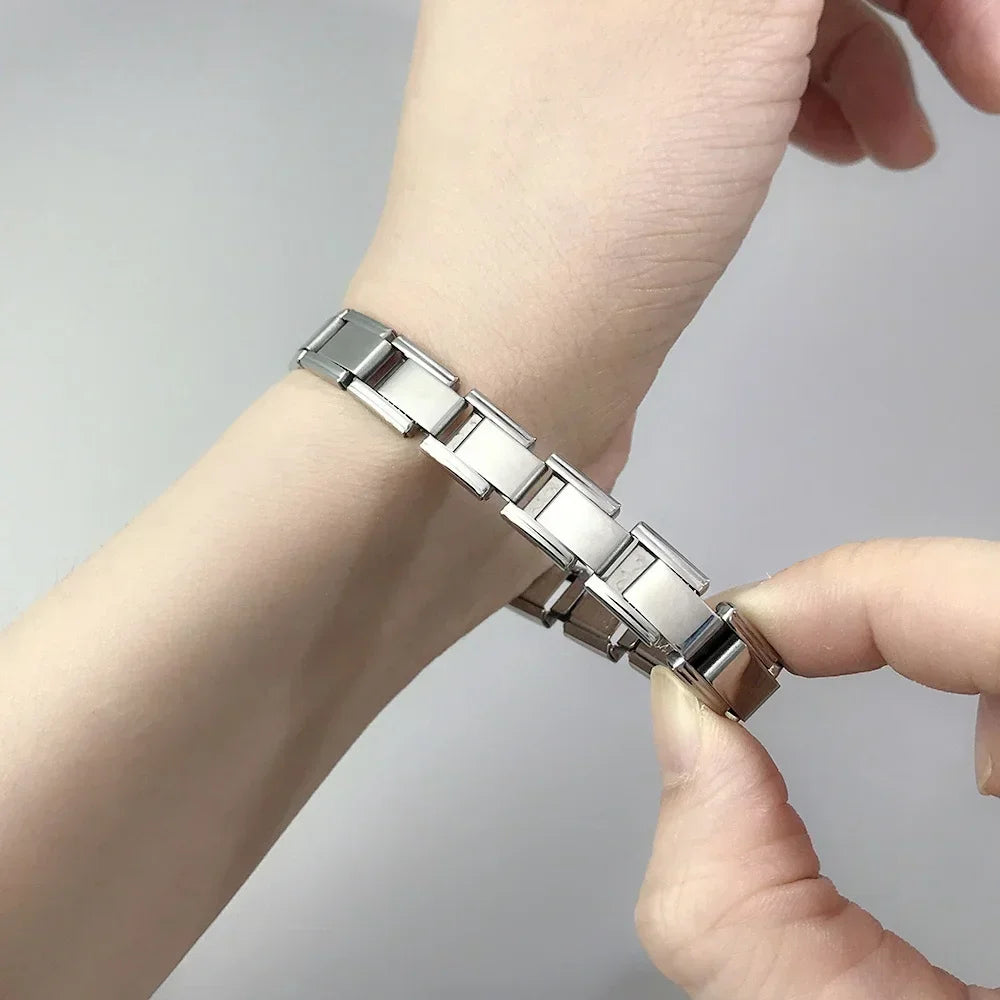 For Women Men Italian Charm Link 9mm Width Silver Gold Color Stainless Steel Bracelets on Hand DIY Making Jewelry