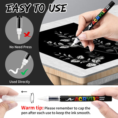 8pcs Black and White Acrylic Paint Markers Set, Large Ink Capacity, Acrylic Markers for Illustration Sketching, Wood, Glass, 