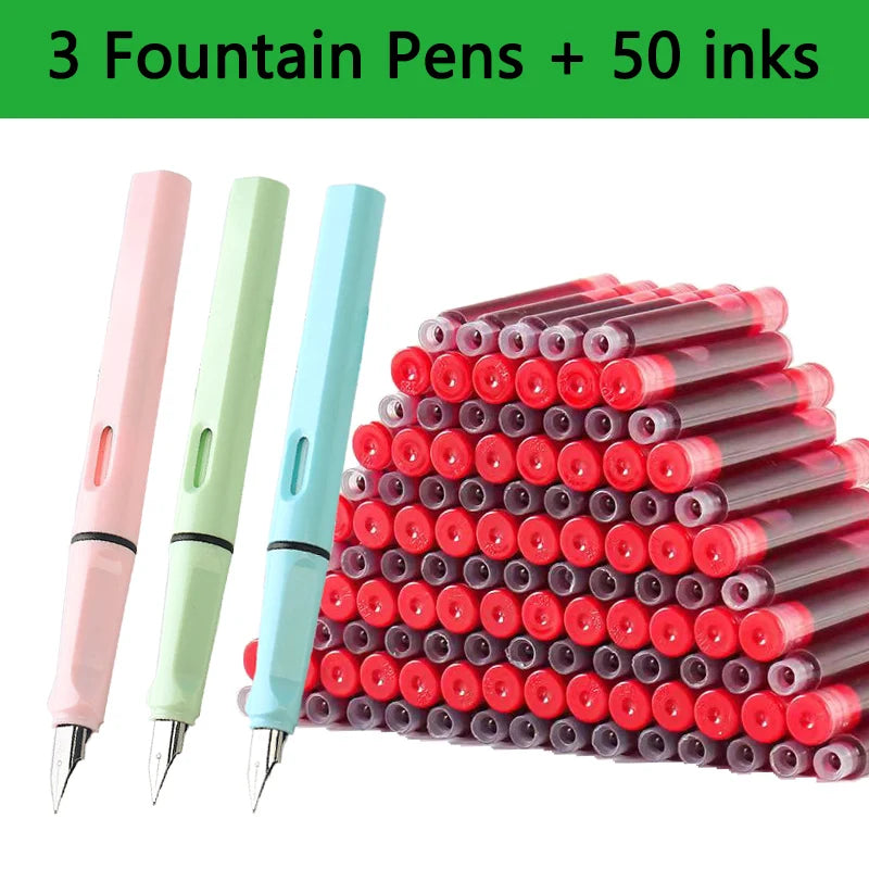 53Pcs Fountain Pen Replaceable Ink Set Black/Blue/Red ink EF School Pens Office Supplies Stationery for Writing Calligraphy P