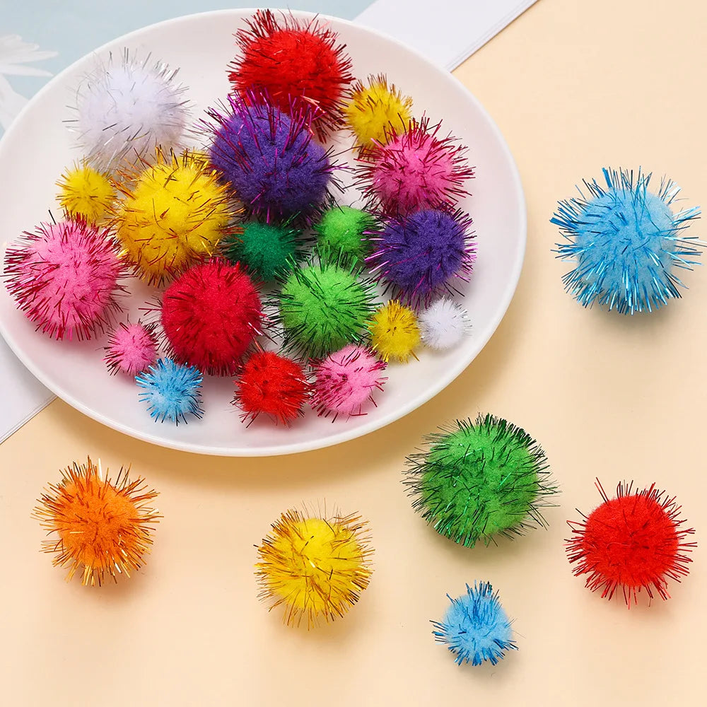 100-Pack Assorted Color Pom Poms, 1-3cm Fluffy Craft Pom Poms for DIY Home Decor and Sewing
