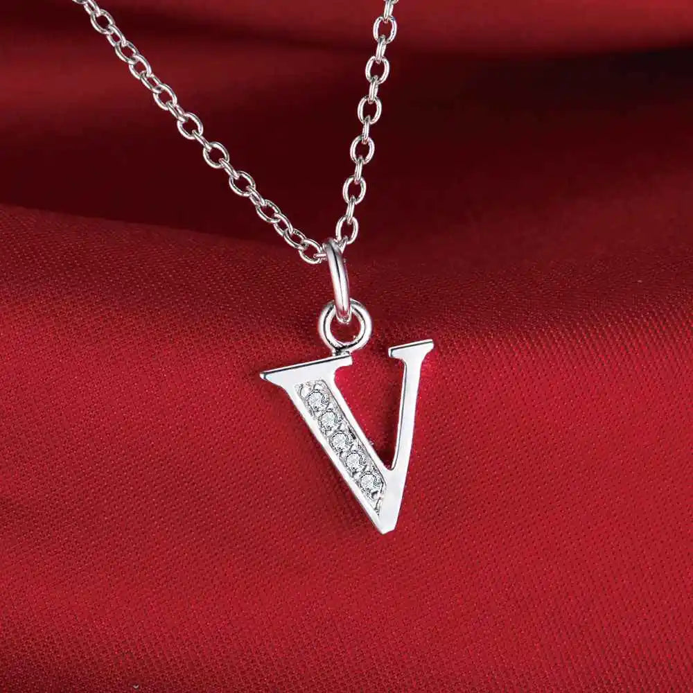 26 Letters 925 Sterling Silver Necklace Pendant Zircon For Women Exquisite Student Girlfriend Jewelry Accessories Wedding Gif