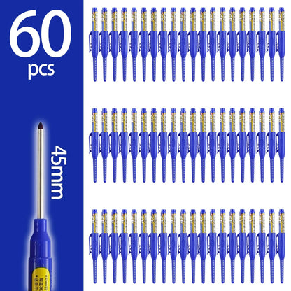 4-60Pcs 45mm Long Nib Head Carpenter Pen Deep Hole Marker Pens Black/Blue/Red/White for Measuring Woodworking Hand Tools - Bl