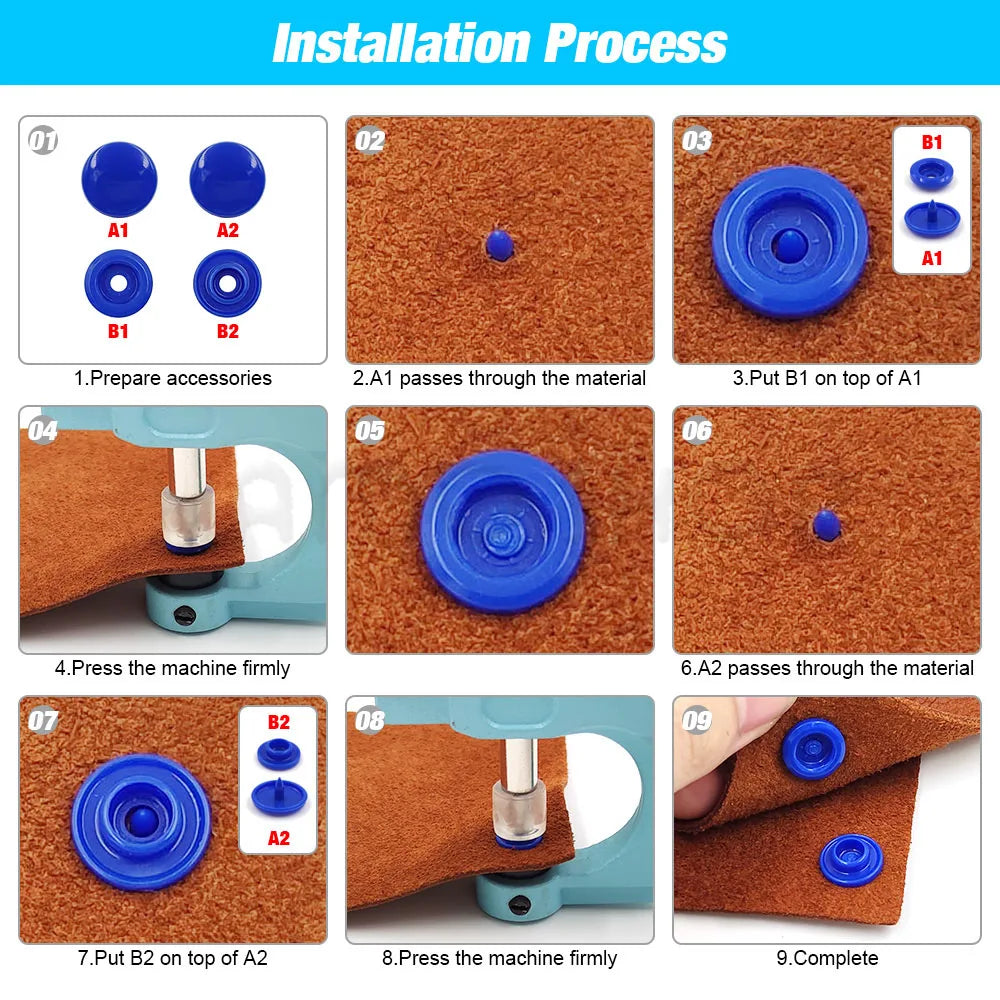 Plastic Snaps Fastener Pliers Kit T5 Resin Button Press Buckle with Setting Machine for DIY Sewing Project Clothing Handbags