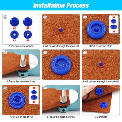 Plastic Snaps Fastener Pliers Kit T5 Resin Button Press Buckle with Setting Machine for DIY Sewing Project Clothing Handbags
