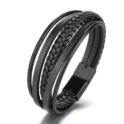 Trendy Leather Bracelets For Men Stainless Steel Bracelet 21CM Multilayer Braided Rope Bracelets for Male Jewelry Gifts - 31