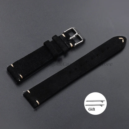 Vintage Genuine Suede Leather Watchband 14mm 16mm 18mm 20mm 22mm for Omega for Seiko Handmade Bracelet Quick Release Watch St