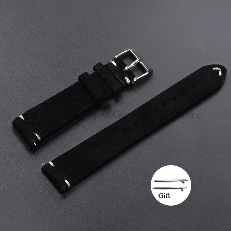 Vintage Genuine Suede Leather Watchband 14mm 16mm 18mm 20mm 22mm for Omega for Seiko Handmade Bracelet Quick Release Watch St