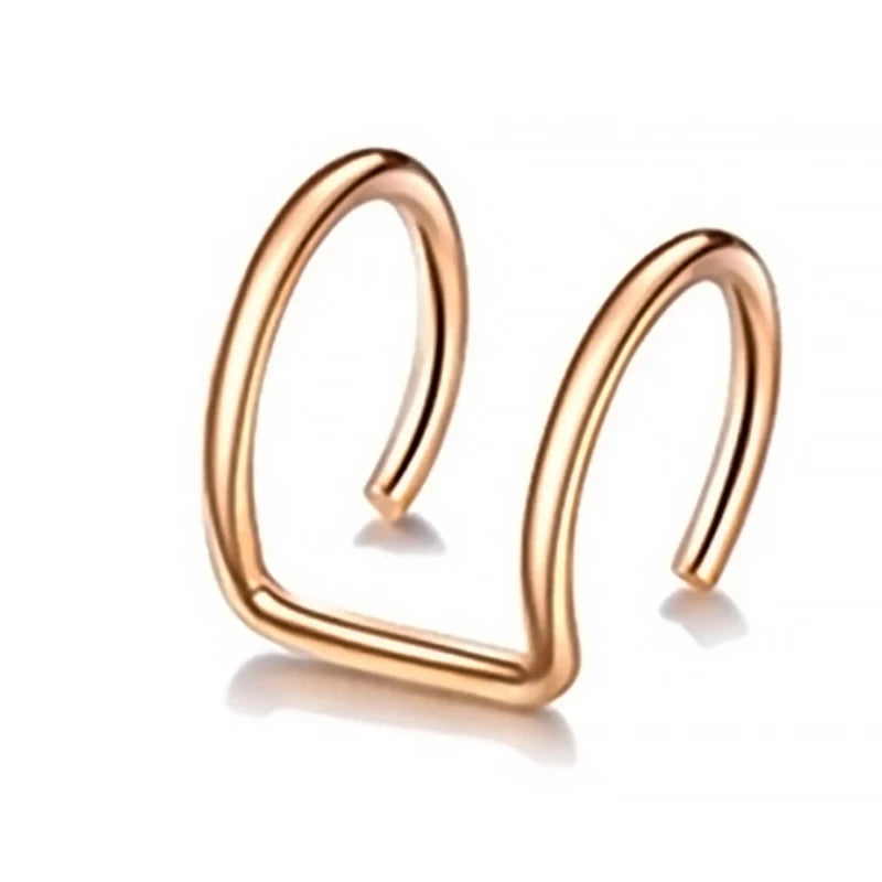 1pc Women Lips Rings Medical Titanium Steel Fake Nose Ring Septum Piercing Clip on Mouth Ring Fake Piercing Body Clip Hoop - 
