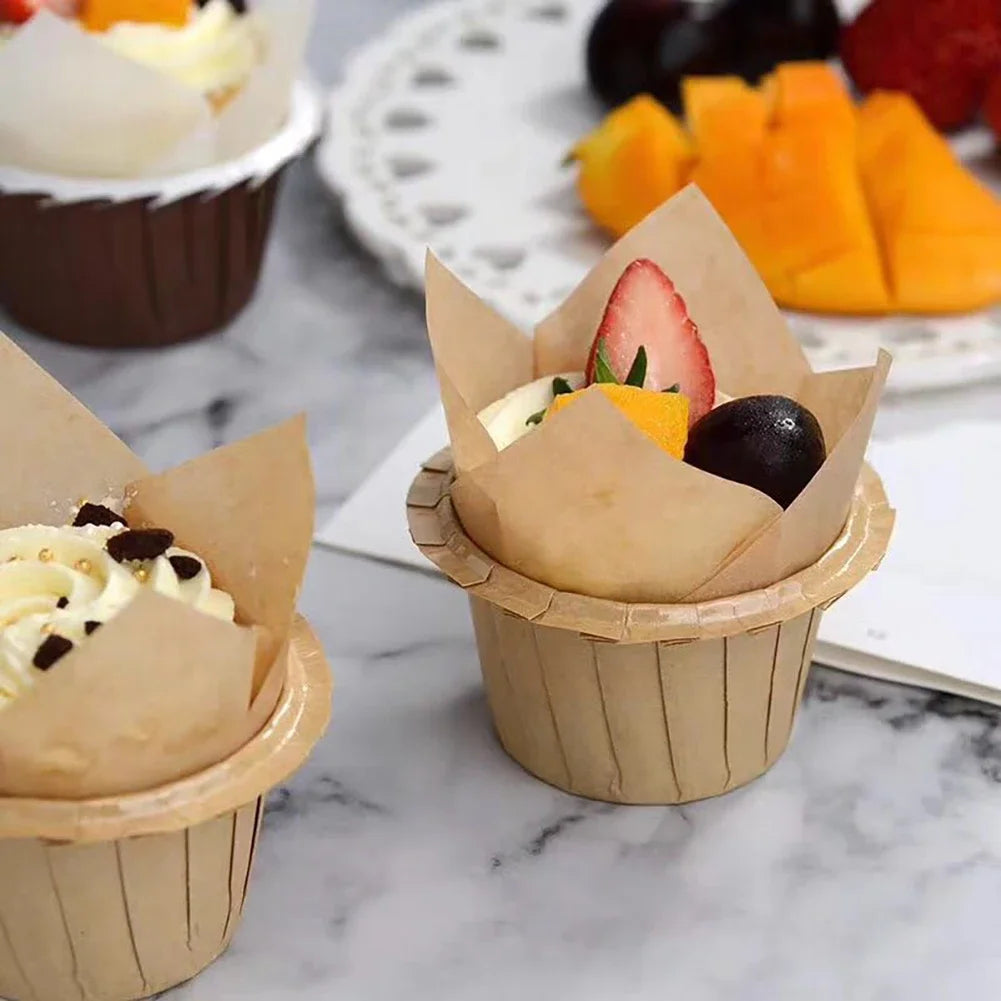 50pcs Tulip Muffin Cupcake Paper Cups Oilproof Cupcakes Liner Baking Muffin Box Cup Cake Decorating Tools Muffin Wrap Cases