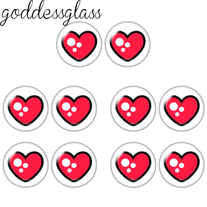 Glass Cartoon Doll Round Eyes Heart Pupil Lovely 10pcs 12mm/18mm/20mm/25mm Round Cabochon Flat Back Making Findings Jewelry -