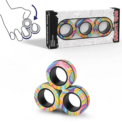 Magnetic Rings Fidget Toy Set Adult Fidget Magnets Spinner Rings Fidget Pack Great Gift for Adults Teens (3PCS)
