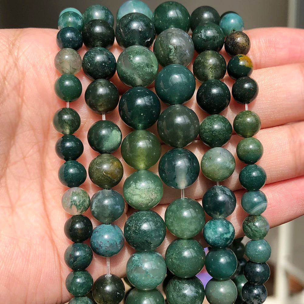 4-14mm Natural Black Volcanic Lava Stone Round Beads 15" Pick Size For Jewelry Making diy Bracelet - Moss Agate / 4mm 95pcs b