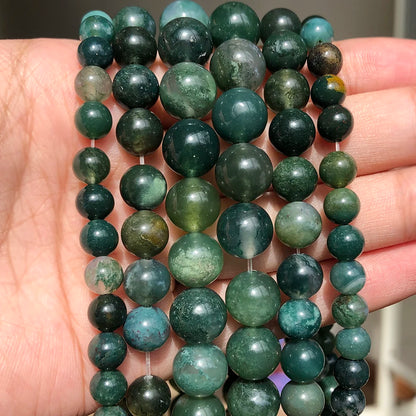 4-14mm Natural Black Volcanic Lava Stone Round Beads 15" Pick Size For Jewelry Making diy Bracelet - Moss Agate / 4mm 95pcs b
