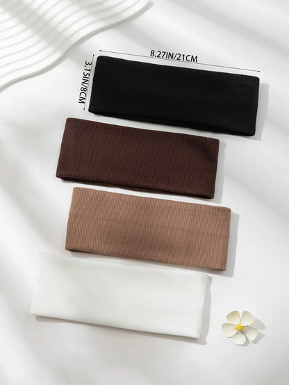 4Pcs Simple Fashion Women Solid Color Elastic HairBands Cute Wash Face Make-up Hair Band Vintage Sports Running Yoga Headband