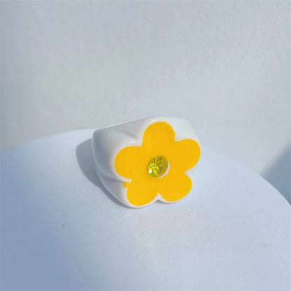 2022 New Sweet Multicolor Resin Oil Drip Ring for Women Geometric Oval Flowers Beads Rhinestones Ring Cute Jewelry HangZhi - 