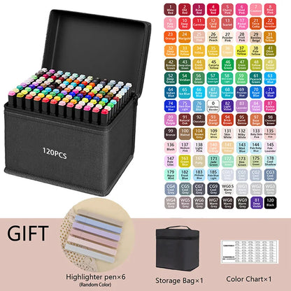 24-262 Colors Alcohol Drawing Markers Dual Tip Permanent Art Sketch Markers for Illustration School Supplied - 120PCS