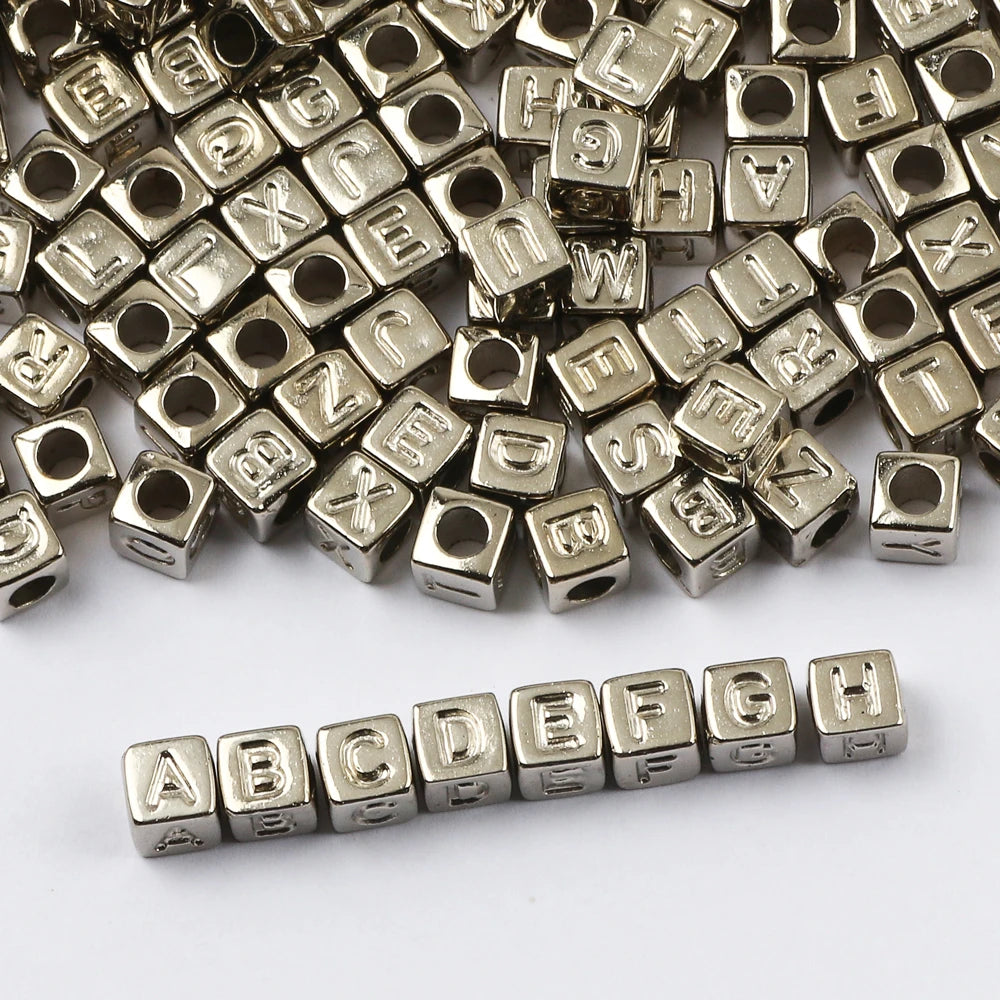100-500pcs Square White and Black Mixed Letter Acrylic Beads Cube Loose Spacer Alphabet Beads For Jewelry Making Diy Accessor