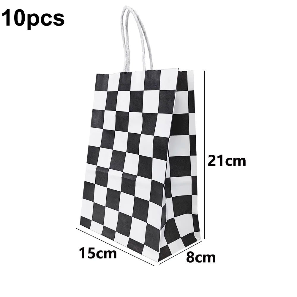 Racing Car Theme 3-Tier Round Cardboard Cupcake Stand Cars Birthday Party Tablecloth Black and White Checkered Decor Supplies