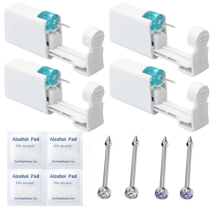 4PCS Self Hypoallergenic Nose Piercing Kit-Disposable Nose Piercing Gun with Built-in Nose Studs