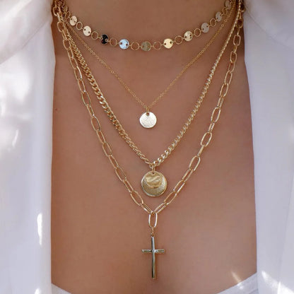 Vintage Gold Color Multiple Styles Necklace For Women Trendy Multi-Layer Disc Pendant Necklaces New Tendyaces Set Jewelry Gif