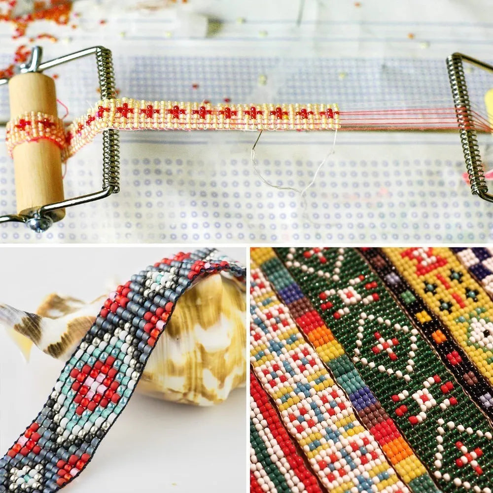 Weaving Beading Loom Easy-to-Use DIY Tool with Elastic Band Charm Czech Glass Beads Needle for Bracelet Necklace Jewelry Maki