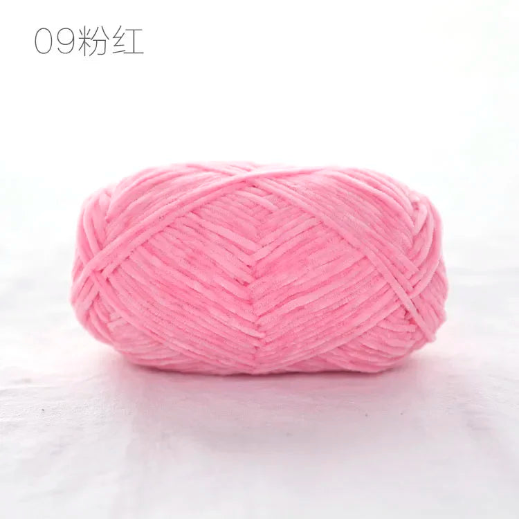 Pear Lustre Chenille Yarn 148Meters/Skein 2mm Thin Pleuche Wool Rope for Hand Crochet Dolls Shoes Materials - 09 pink