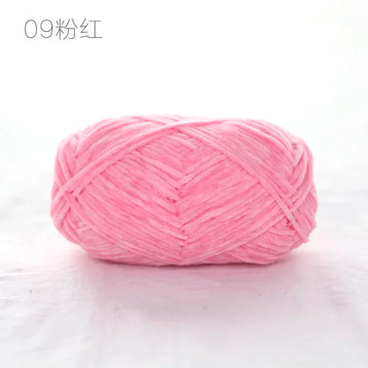 Pear Lustre Chenille Yarn 148Meters/Skein 2mm Thin Pleuche Wool Rope for Hand Crochet Dolls Shoes Materials - 09 pink