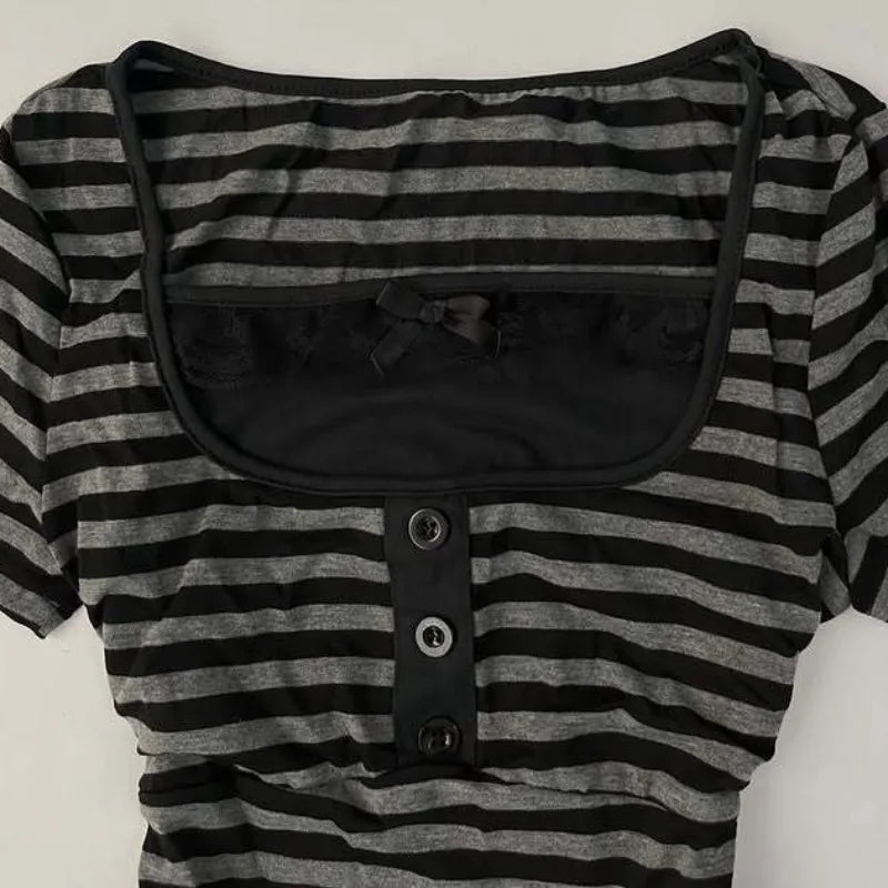 Vintage Slim Lace T-shirt Solid Color Casual Pattern Commuter High Street Fashion Y2K Cropped Top Trash Punk Hop Women's T-sh