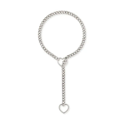 Personality Lariat Heart Necklace Stainless Steel Slip Chain Slipchain Choker Collar Punk Rock Heavy Cuban Long Chain For Uni