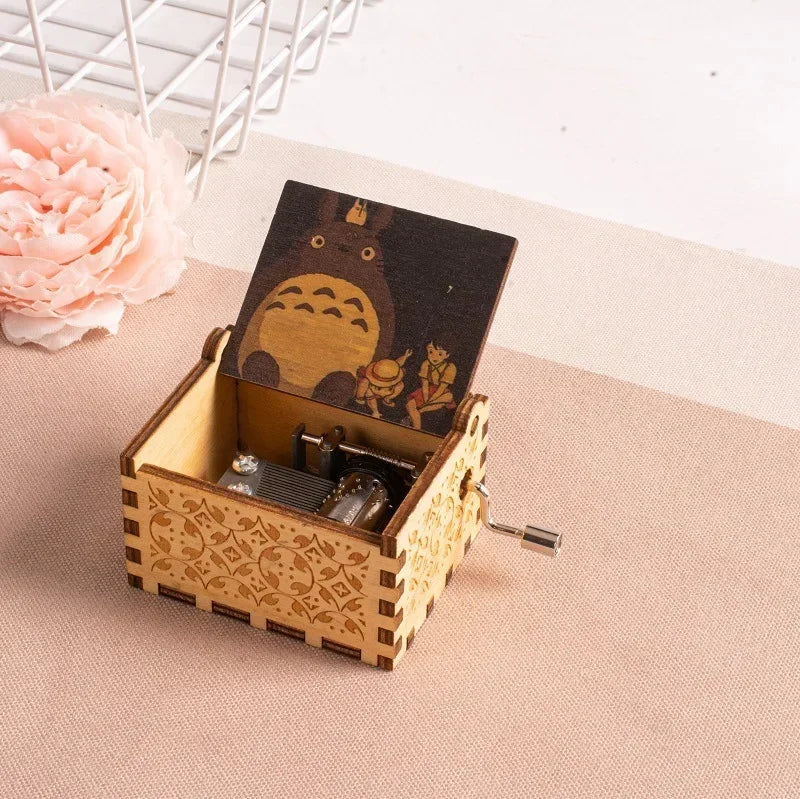 2025 HOT NEW GOOD toy Wooden painted music box, Totoro music gift, ornament, light luxury wooden hand cranked music box - G