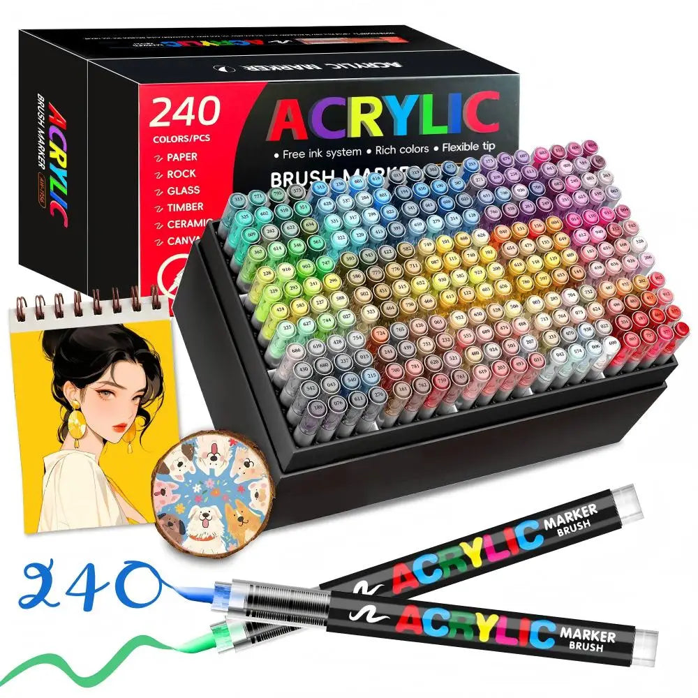 Heart Acrylic Pendants, 72-Color Acrylic Markers, Vibrant Paint Pens for Wood, Rock, Canvas Art, DIY Crafts, Safe for Kids