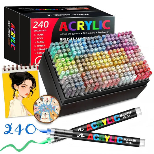 12-366 Colors Acrylic Paint Pen Markers Acrylic Felts Brush Tip Paint Markers For Wood Rock Painting Canvas Gift DIY Crafts