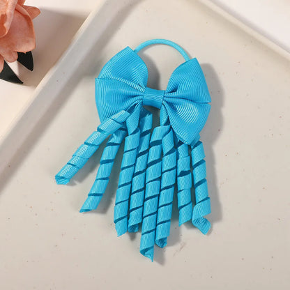 Baby Girls Back To School Ribbon Curly Hair Bow with Ties Rope Elastic Hairbands Kids Ponytail Holder Bowknot Hair Accessorie
