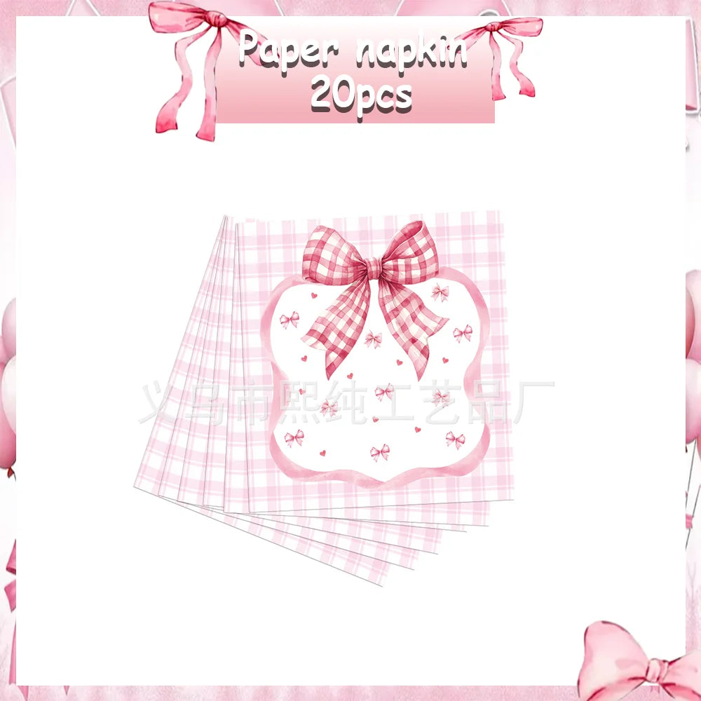 birthday party supplies, Pink Bow Birthday Party Set, personalized birthday decorations, custom birthday banner, party favors